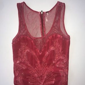 Free People Red Netted Dress with beading detail
